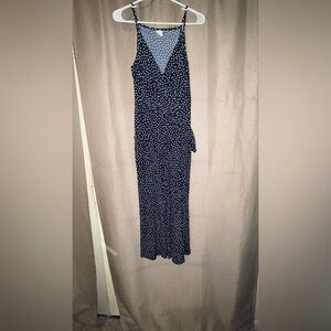 KAILEIGH Rica Knit Crop Jumpsuit in navy with white polka dots